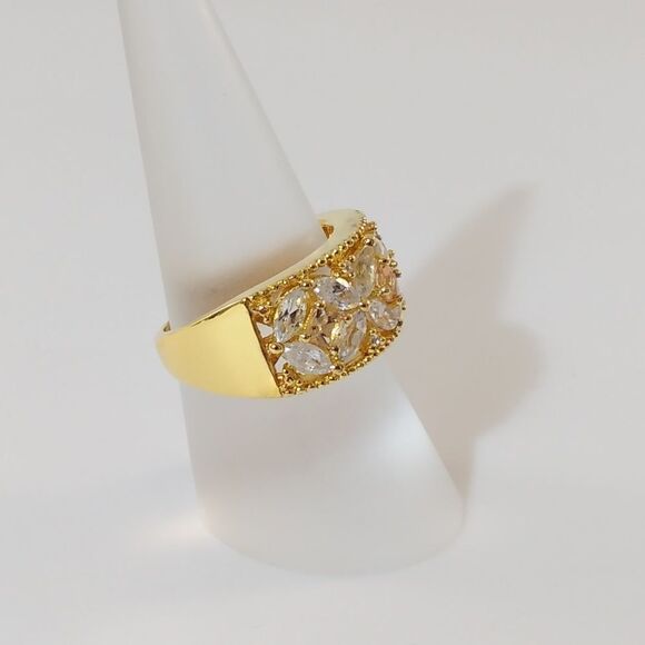 White Zircon & Yellow Topaz 14K YG Sterling Silver Ring Size 6.25 - Picture 2 of 8